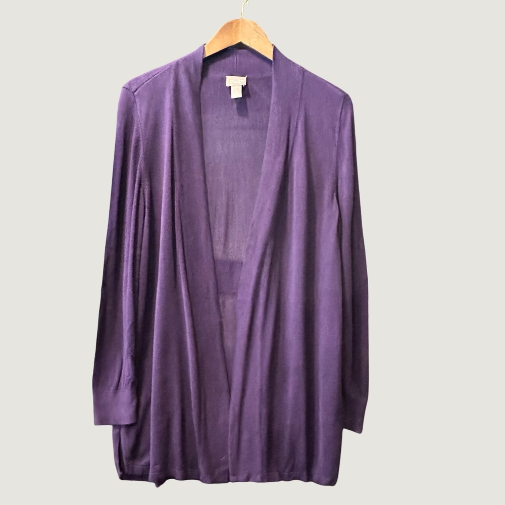 Chicos Purple Open Front Cardigan Rayon Blend Knit Size 2 / Large Casual Sweater